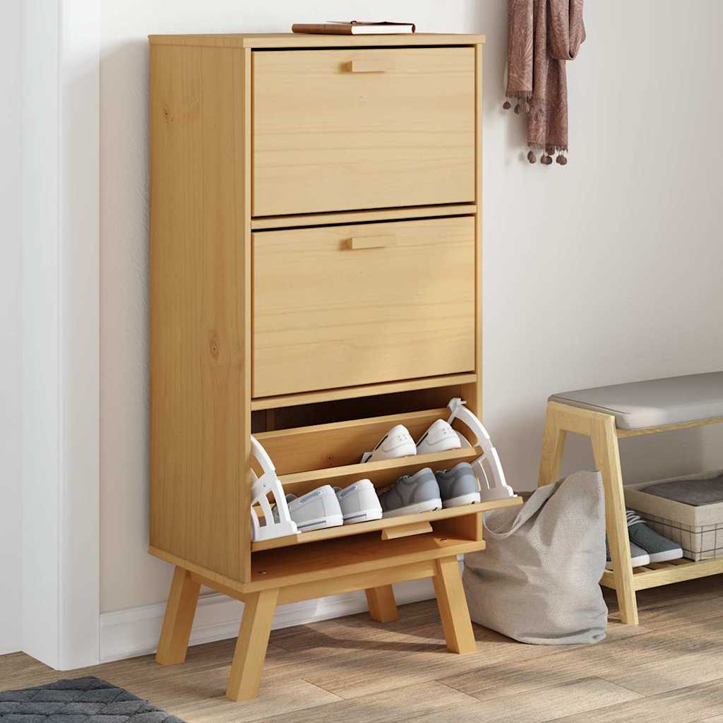 Armoire à chaussures OLDEN marron 55x35x120 cm bois pin massif - XIOS