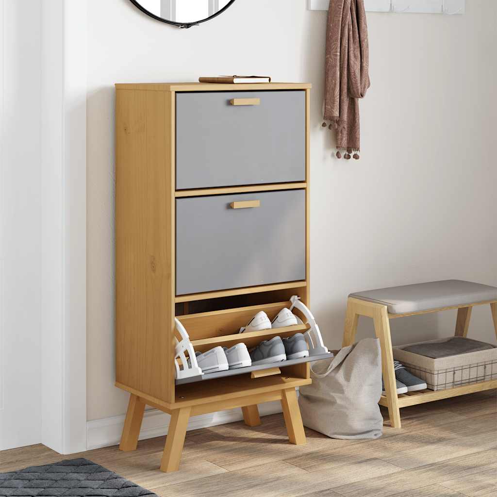 Armoire à chaussures OLDEN gris et marron bois massif de pin - XIOS