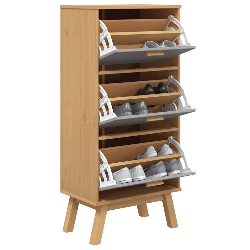 Armoire à chaussures OLDEN gris et marron bois massif de pin - XIOS