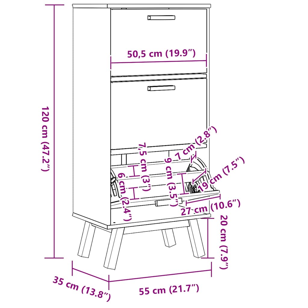 Armoire à chaussures OLDEN gris et marron bois massif de pin - XIOS