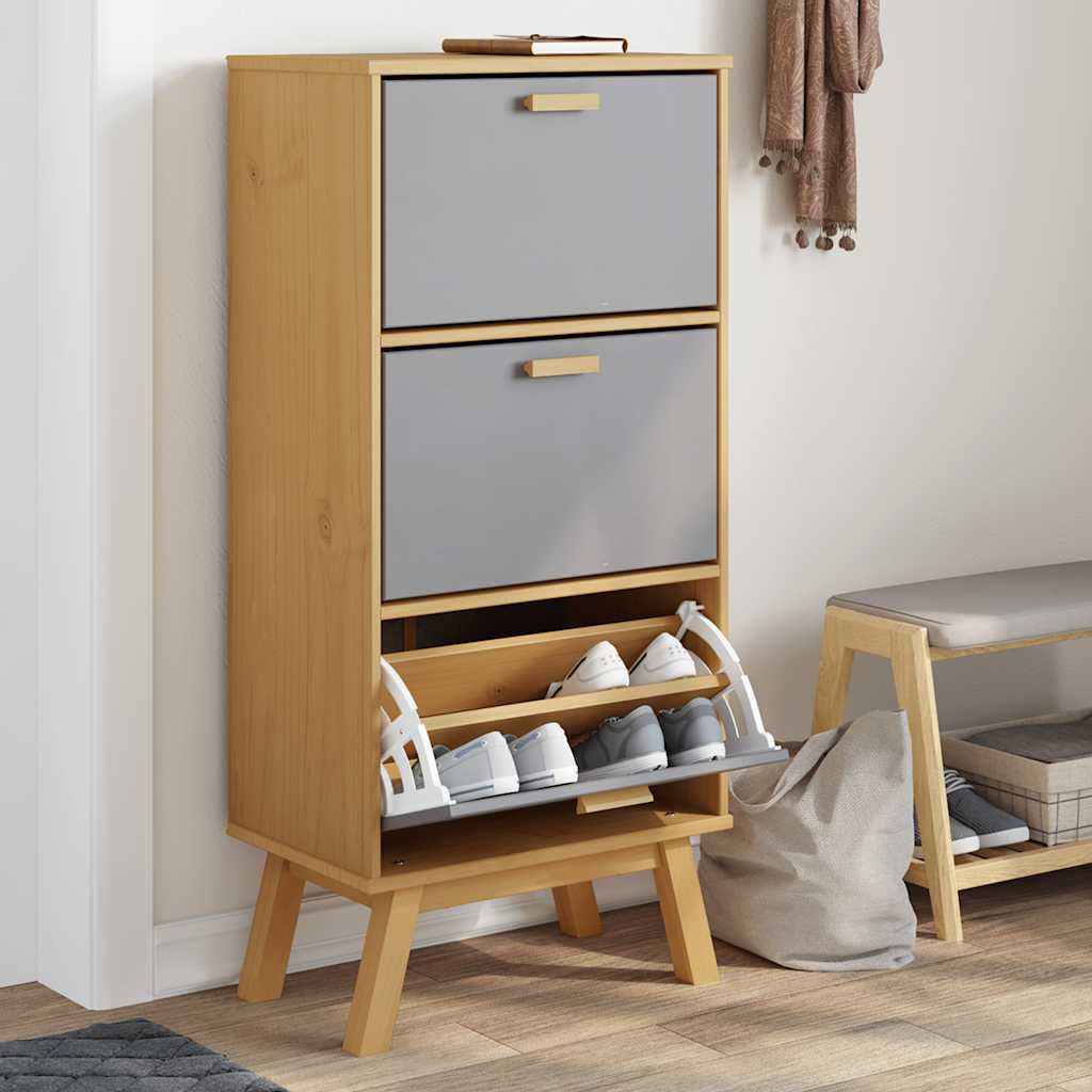 Armoire à chaussures OLDEN gris et marron bois massif de pin - XIOS