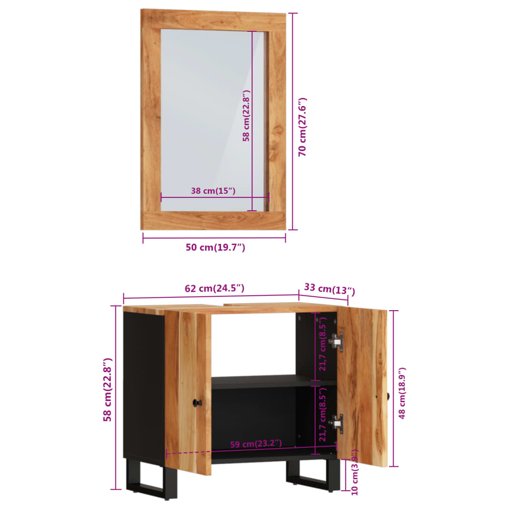 Ensemble de meubles de salle de bain 2 pcs bois massif d'acacia