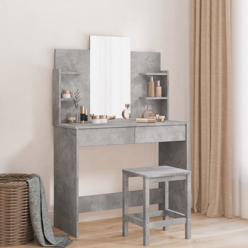 Coiffeuse avec miroir gris béton 96x39x142 cm - XIOS