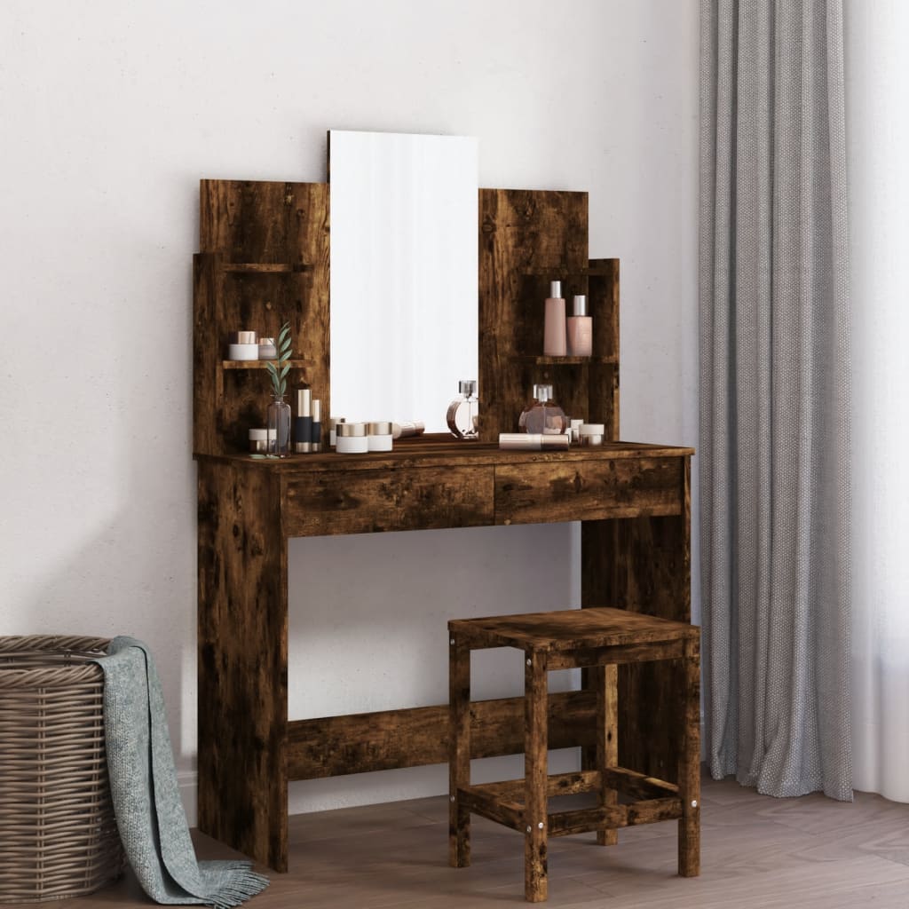 Coiffeuse avec miroir chêne fumé 96x39x142 cm - XIOS