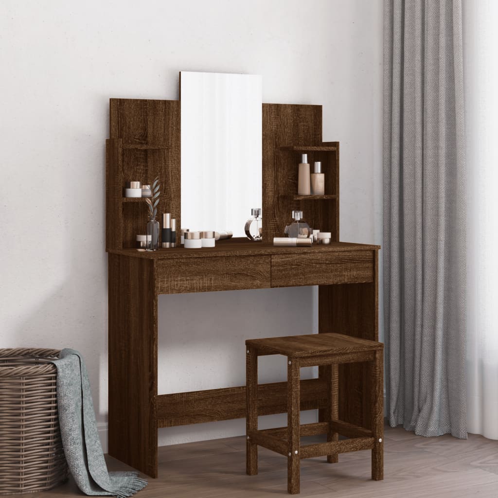 Coiffeuse avec miroir chêne marron 96x39x142 cm - XIOS