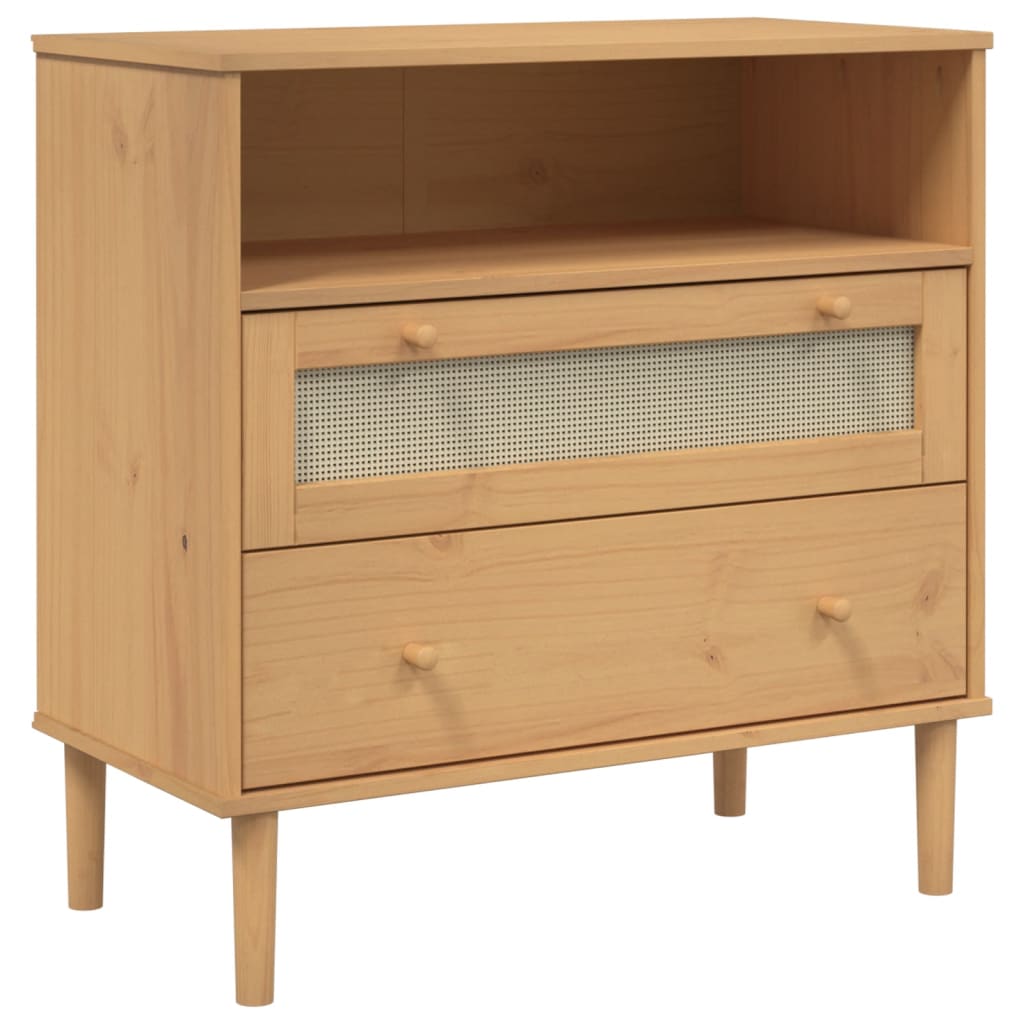 Buffet SENJA aspect rotin marron 80x40x80 cm bois massif de pin - XIOS