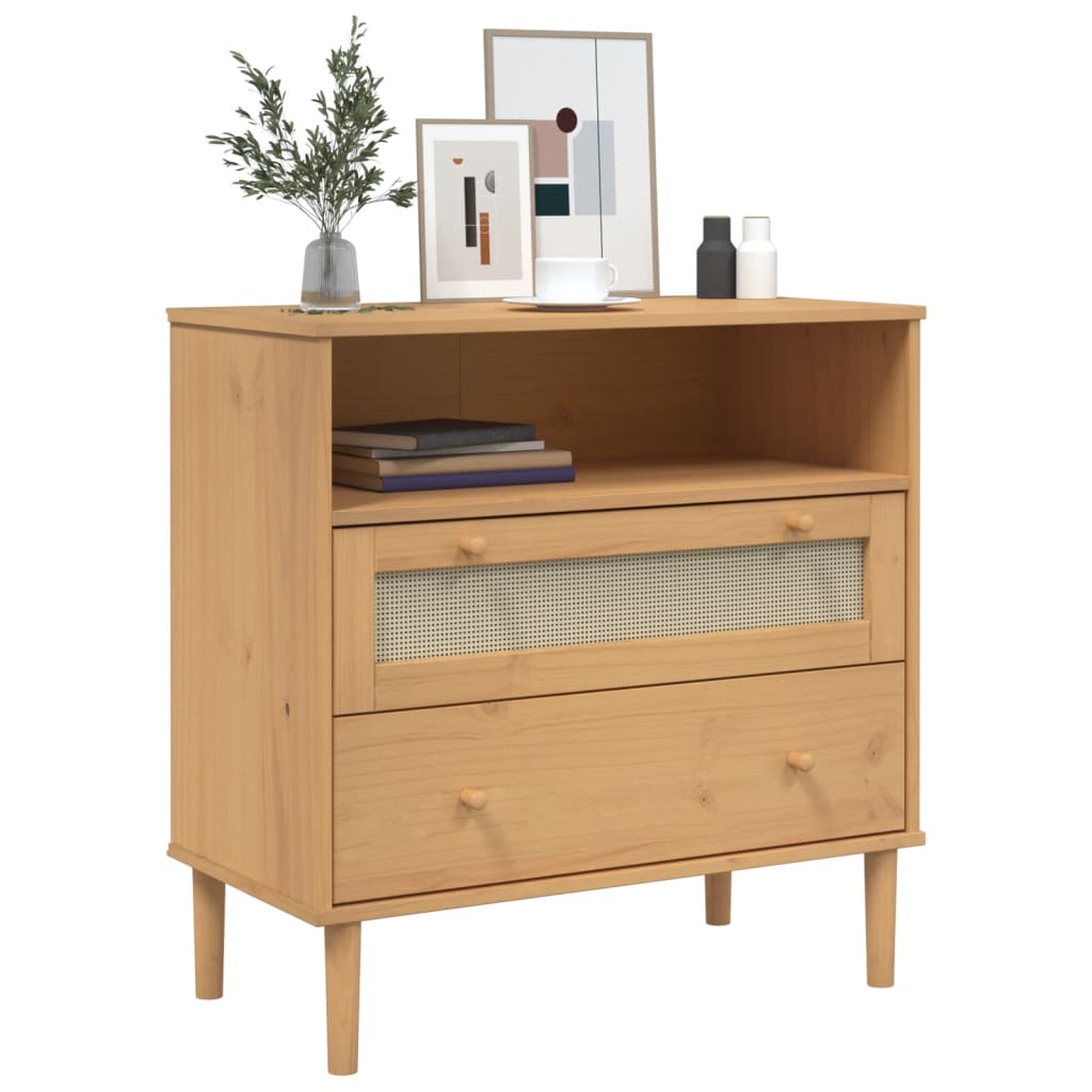 Buffet SENJA aspect rotin marron 80x40x80 cm bois massif de pin - XIOS