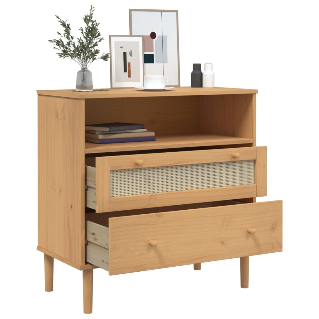 Buffet SENJA aspect rotin marron 80x40x80 cm bois massif de pin - XIOS