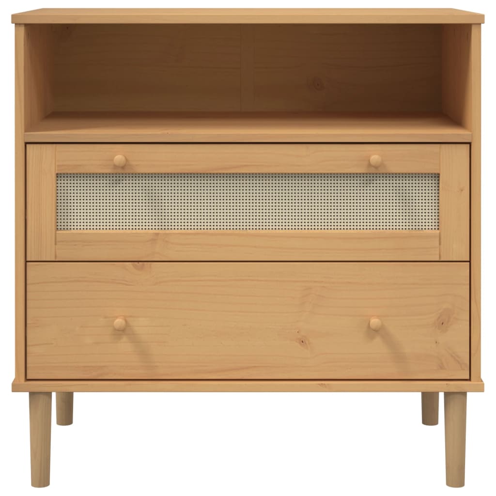 Buffet SENJA aspect rotin marron 80x40x80 cm bois massif de pin - XIOS