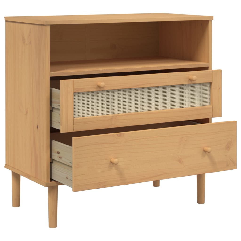 Buffet SENJA aspect rotin marron 80x40x80 cm bois massif de pin - XIOS
