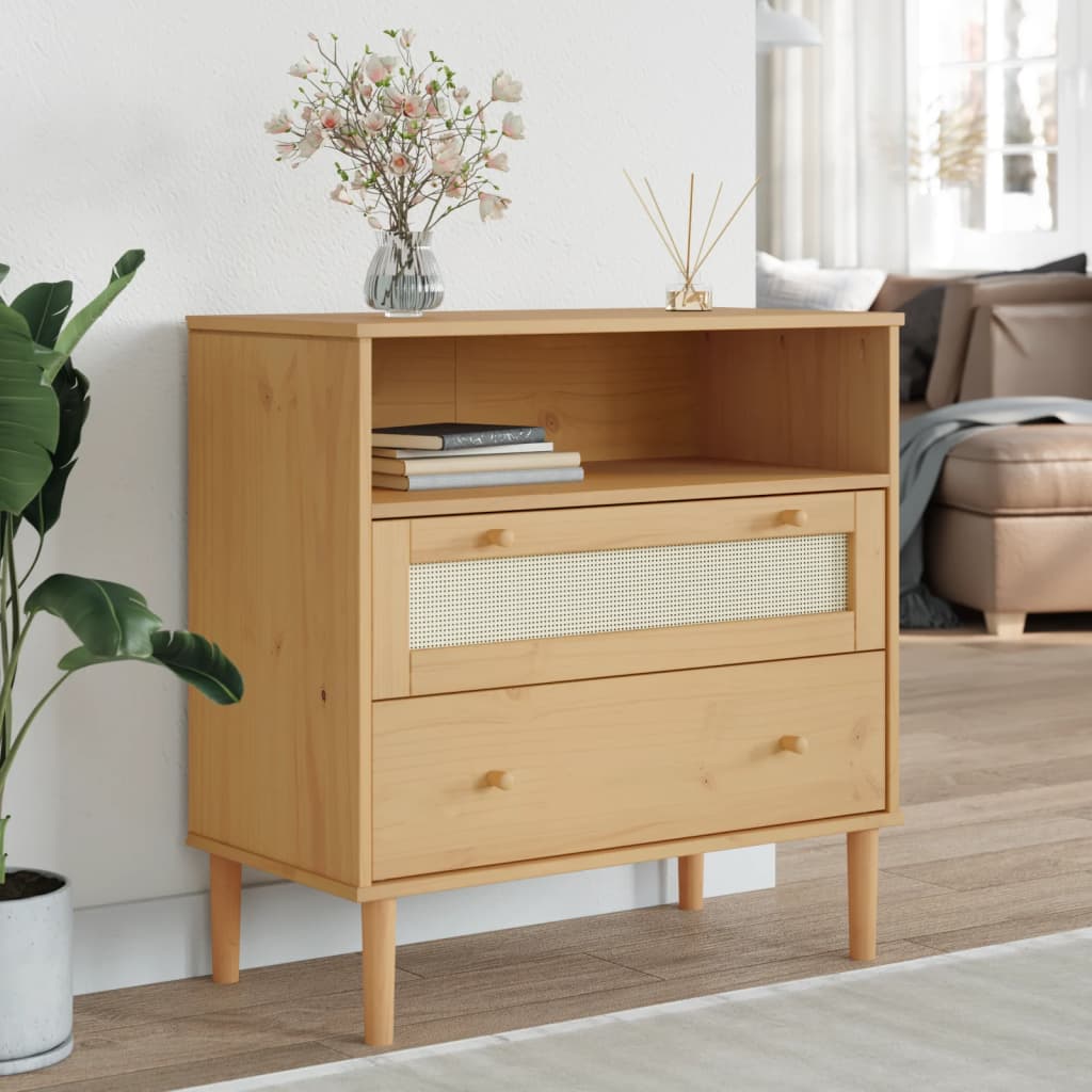 Buffet SENJA aspect rotin marron 80x40x80 cm bois massif de pin - XIOS