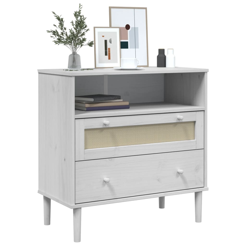 Buffet SENJA aspect rotin blanc 80x40x80 cm bois massif de pin - XIOS