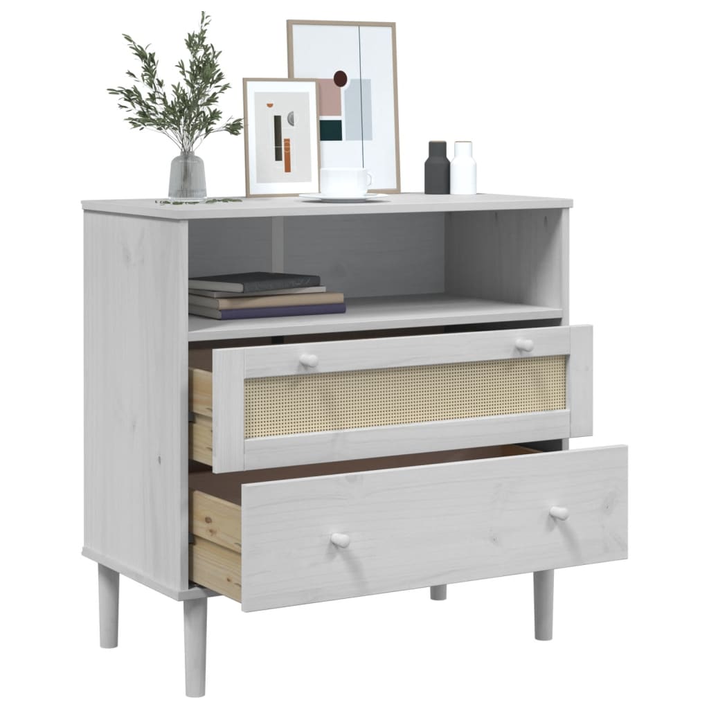 Buffet SENJA aspect rotin blanc 80x40x80 cm bois massif de pin - XIOS