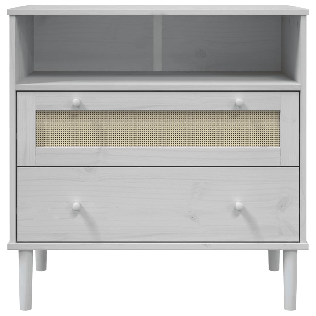 Buffet SENJA aspect rotin blanc 80x40x80 cm bois massif de pin - XIOS