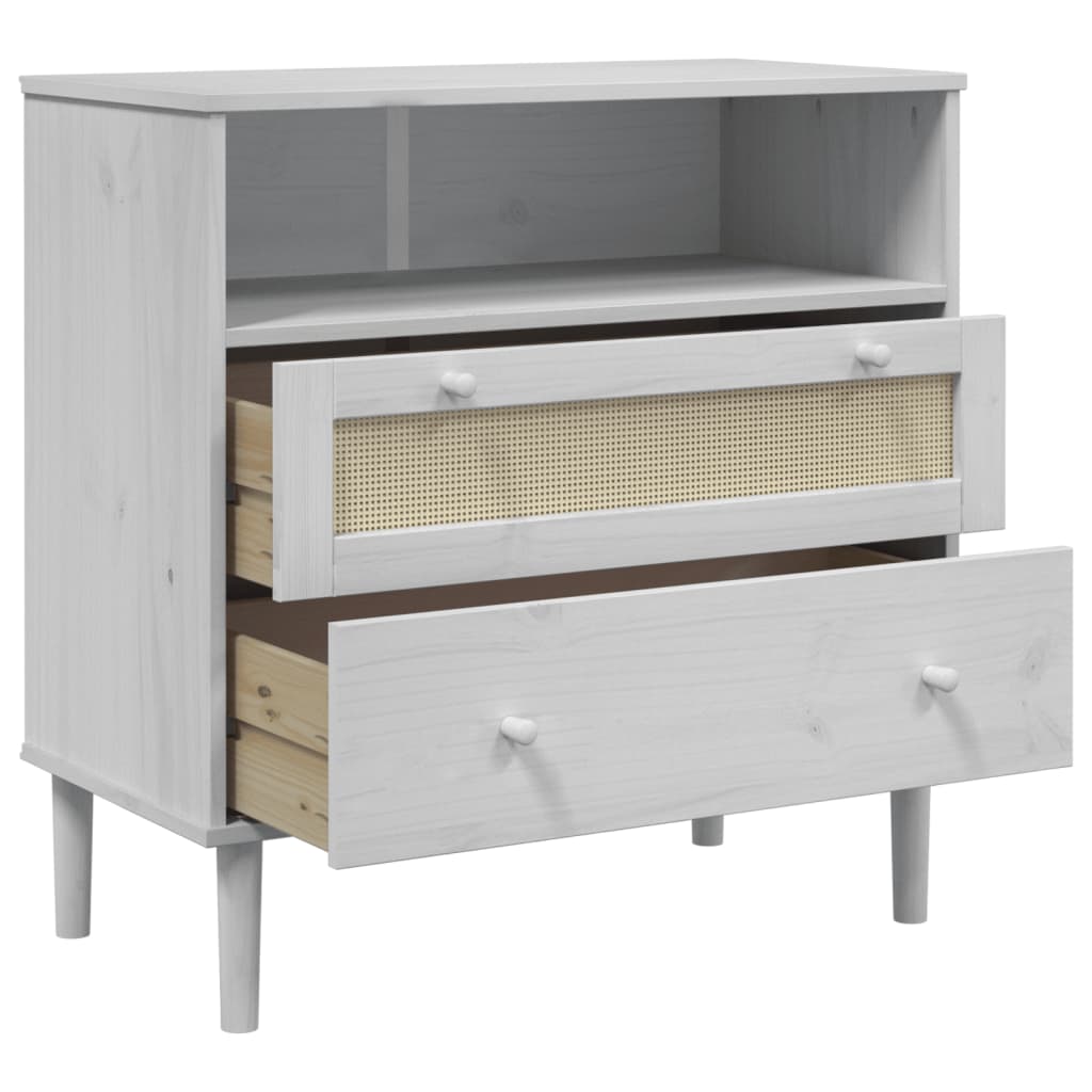 Buffet SENJA aspect rotin blanc 80x40x80 cm bois massif de pin - XIOS