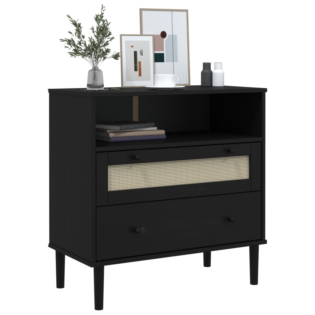 Buffet SENJA aspect rotin noir 80x40x80 cm bois massif de pin - XIOS