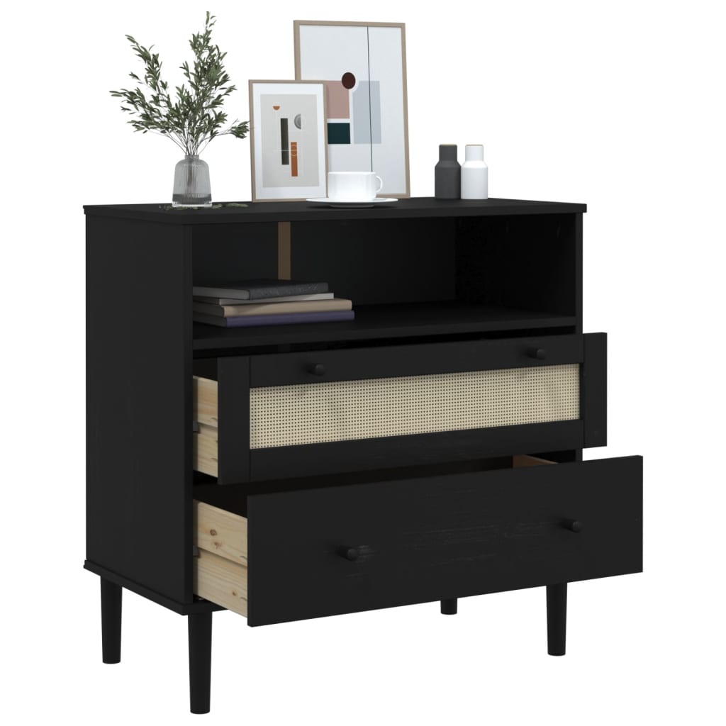 Buffet SENJA aspect rotin noir 80x40x80 cm bois massif de pin - XIOS