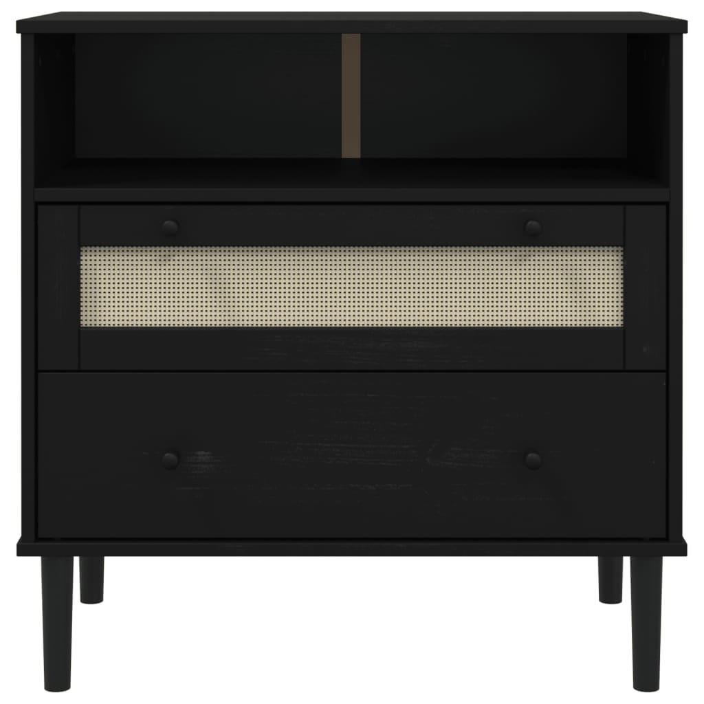 Buffet SENJA aspect rotin noir 80x40x80 cm bois massif de pin - XIOS