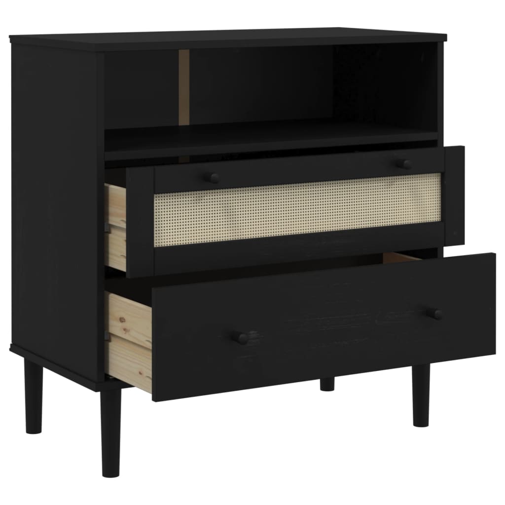 Buffet SENJA aspect rotin noir 80x40x80 cm bois massif de pin - XIOS