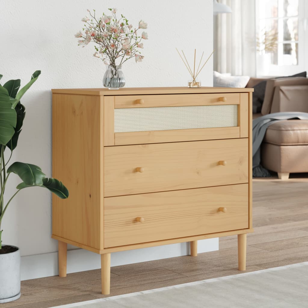 Commode SENJA aspect de rotin marron bois de pin solide - XIOS