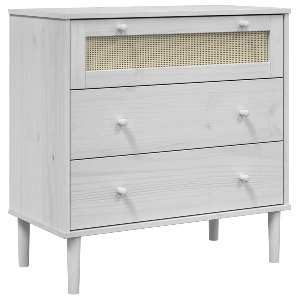 Commode SENJA aspect de rotin blanc bois de pin solide - XIOS