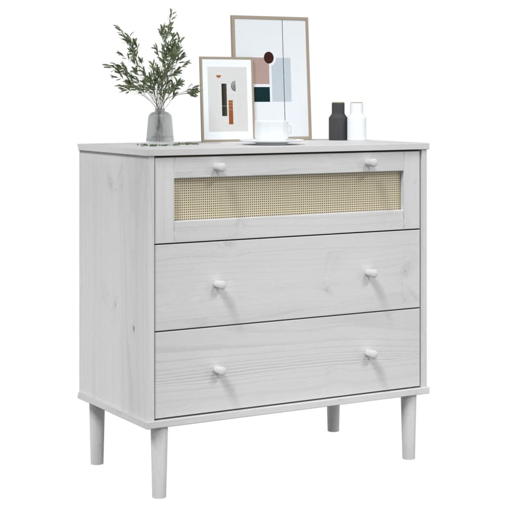 Commode SENJA aspect de rotin blanc bois de pin solide - XIOS