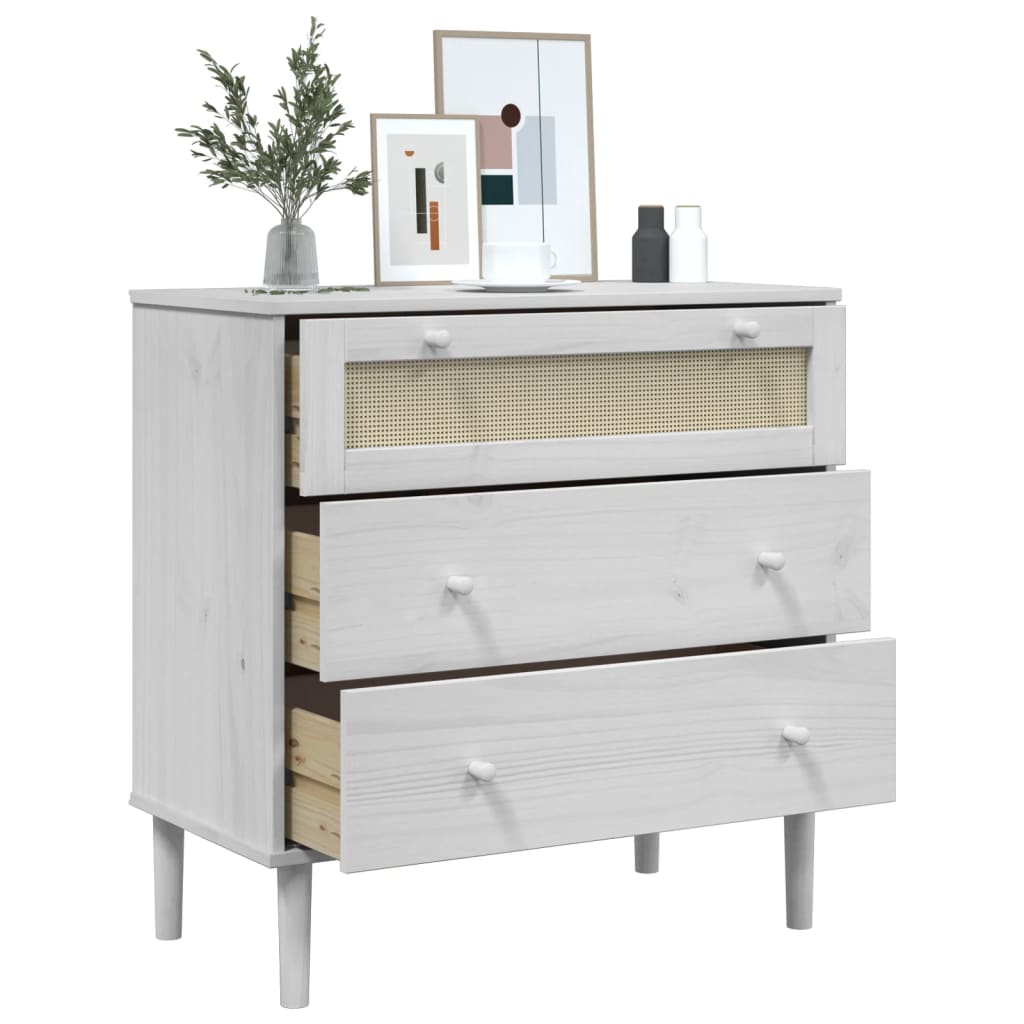 Commode SENJA aspect de rotin blanc bois de pin solide - XIOS