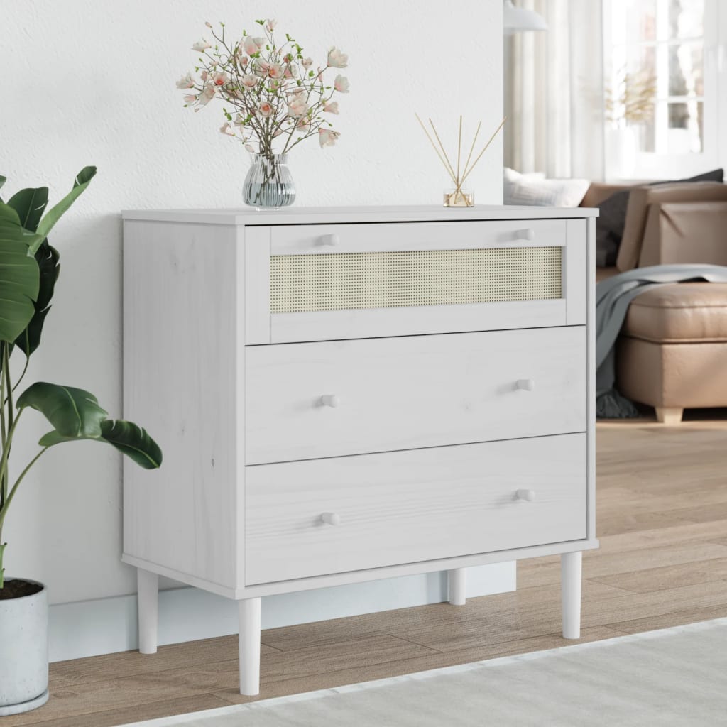 Commode SENJA aspect de rotin blanc bois de pin solide - XIOS