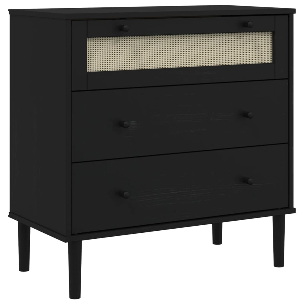 Commode SENJA aspect de rotin noir bois de pin solide - XIOS