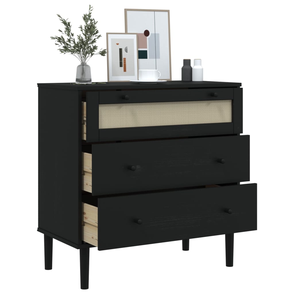 Commode SENJA aspect de rotin noir bois de pin solide - XIOS
