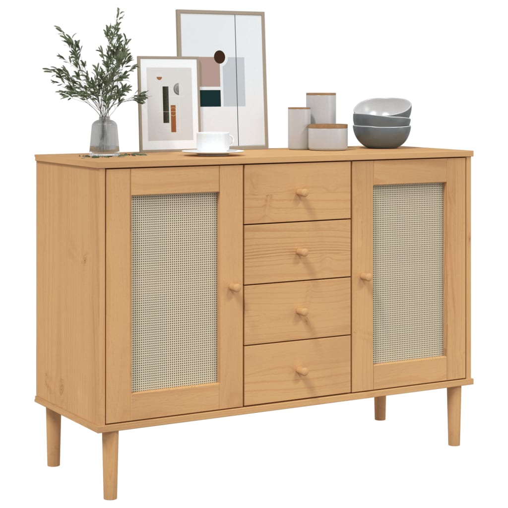 Buffet SENJA aspect rotin marron 112x40x80cm bois massif de pin - XIOS