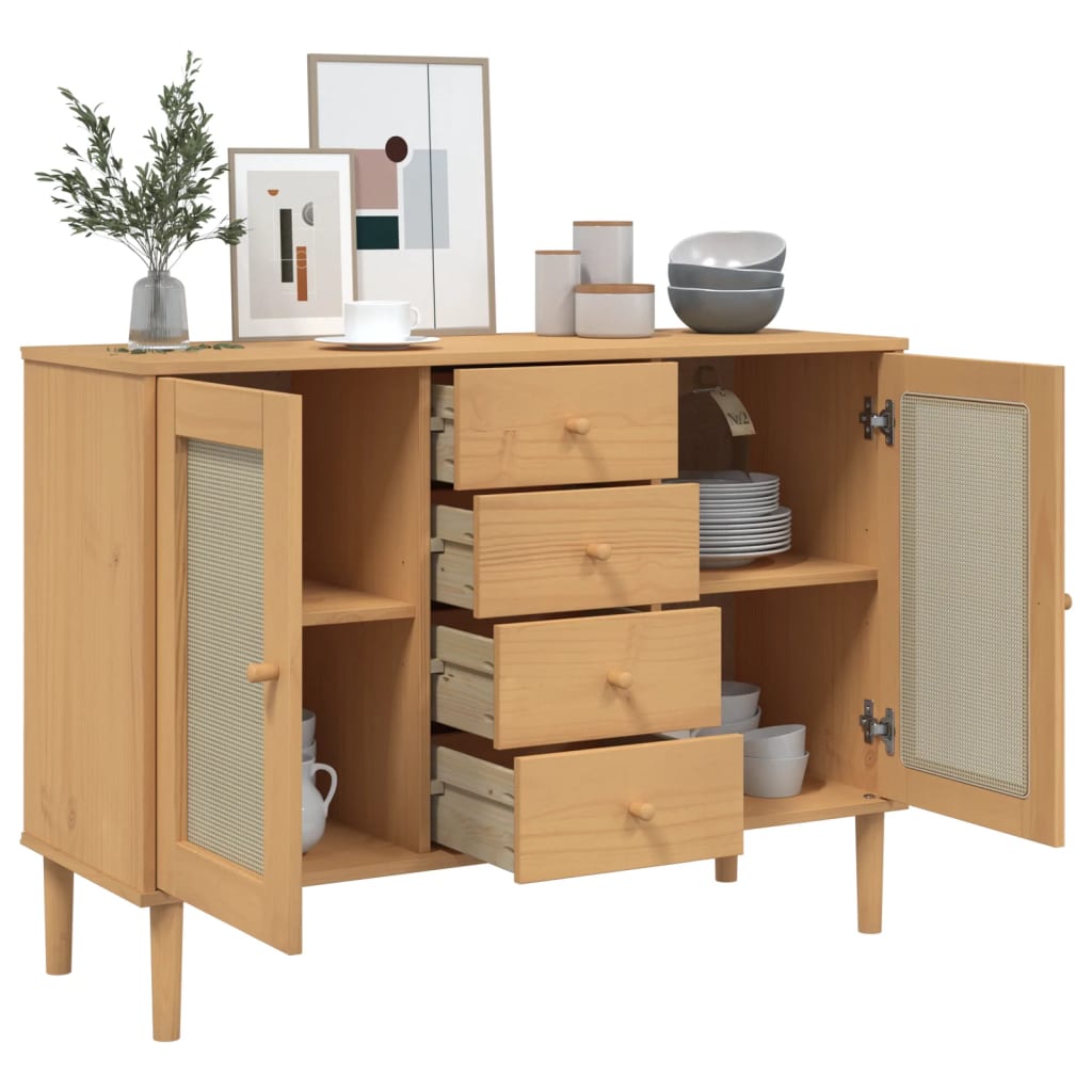 Buffet SENJA aspect rotin marron 112x40x80cm bois massif de pin - XIOS