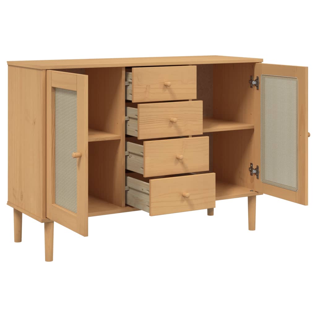 Buffet SENJA aspect rotin marron 112x40x80cm bois massif de pin - XIOS