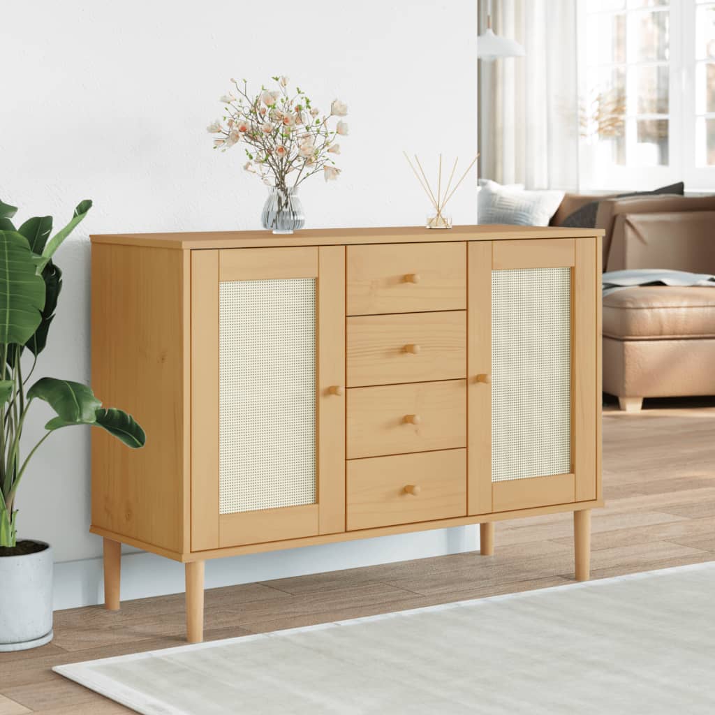 Buffet SENJA aspect rotin marron 112x40x80cm bois massif de pin - XIOS