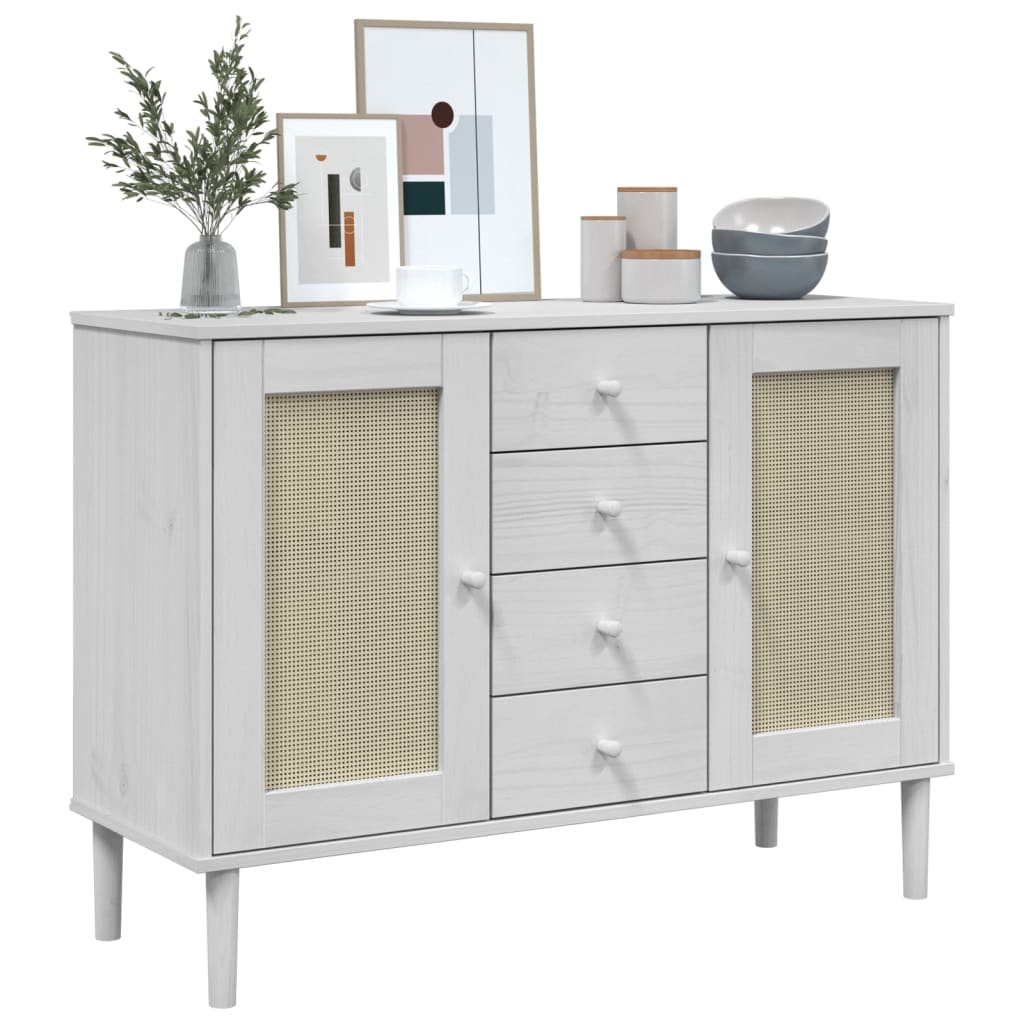 Buffet SENJA aspect rotin blanc 112x40x80cm bois massif de pin - XIOS