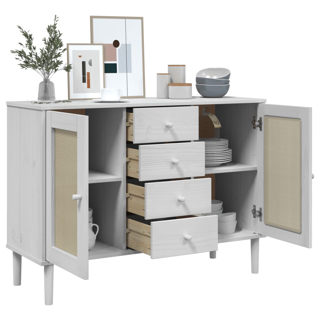Buffet SENJA aspect rotin blanc 112x40x80cm bois massif de pin - XIOS