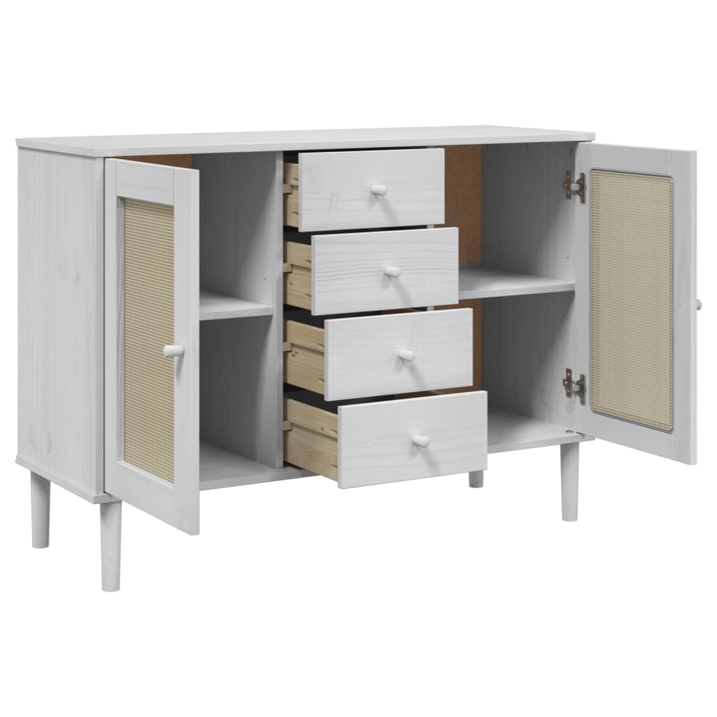 Buffet SENJA aspect rotin blanc 112x40x80cm bois massif de pin - XIOS