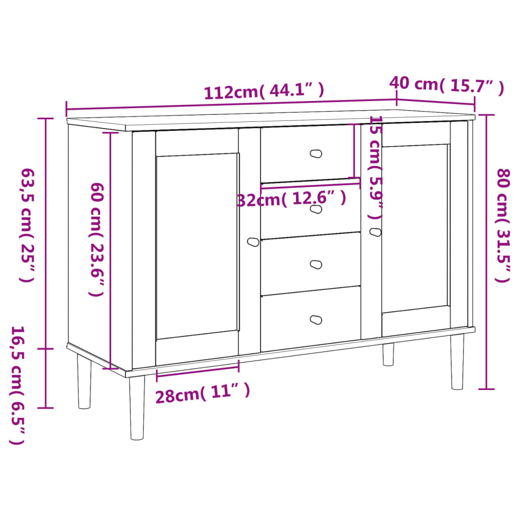 Buffet SENJA aspect rotin blanc 112x40x80cm bois massif de pin - XIOS