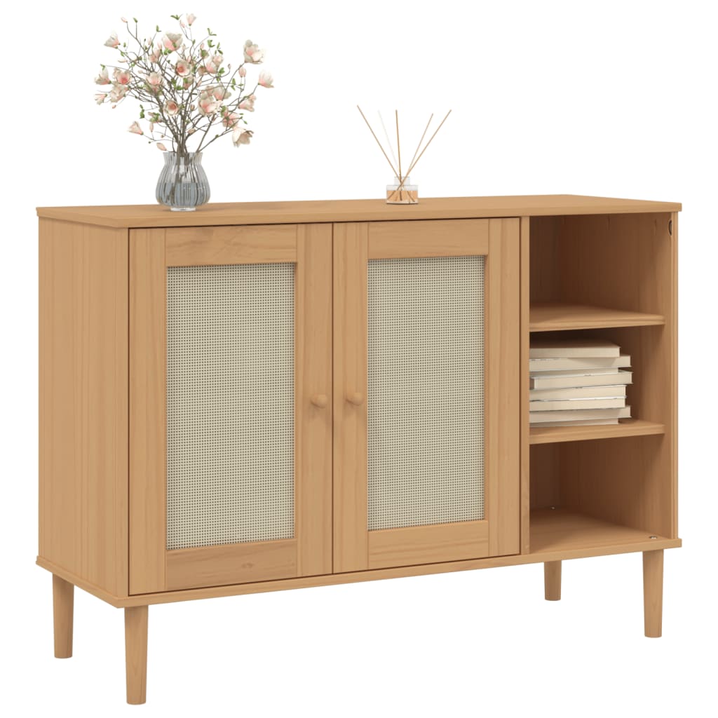Buffet SENJA aspect rotin marron 112x40x80cm bois massif de pin - XIOS