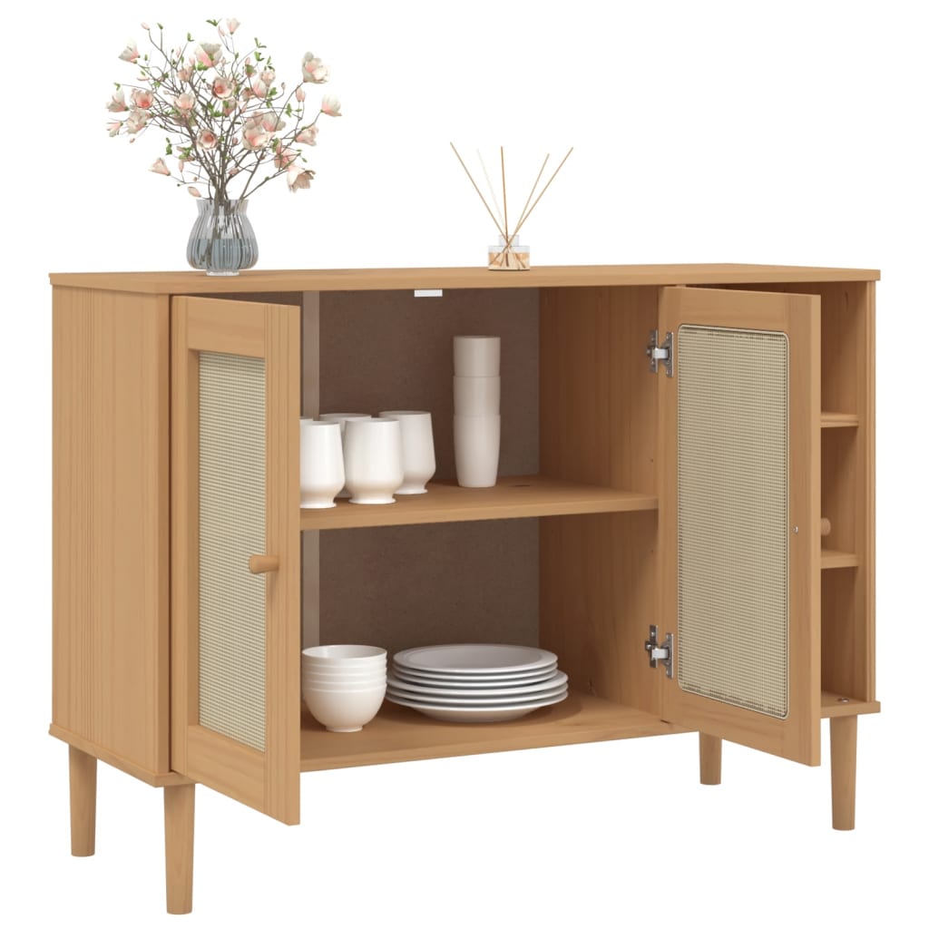 Buffet SENJA aspect rotin marron 112x40x80cm bois massif de pin - XIOS
