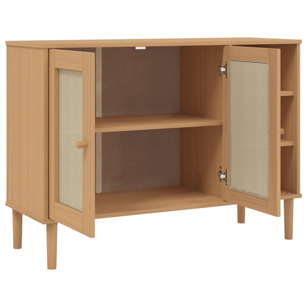 Buffet SENJA aspect rotin marron 112x40x80cm bois massif de pin - XIOS