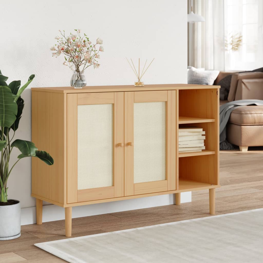 Buffet SENJA aspect rotin marron 112x40x80cm bois massif de pin - XIOS