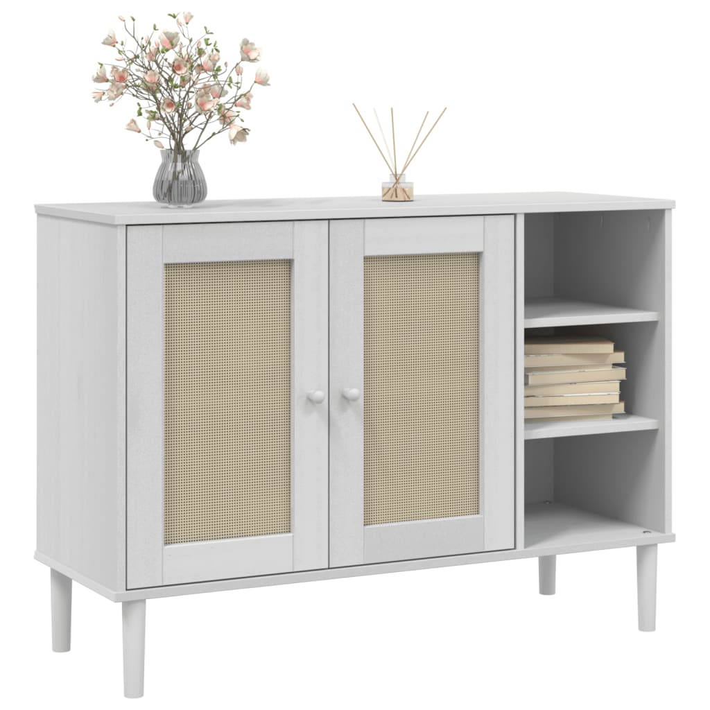 Buffet SENJA aspect rotin blanc 112x40x80cm bois massif de pin - XIOS