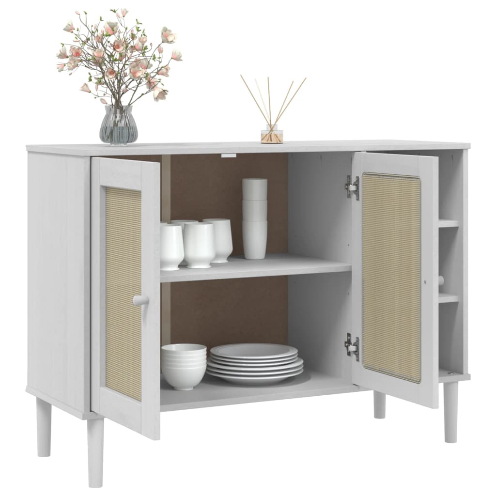 Buffet SENJA aspect rotin blanc 112x40x80cm bois massif de pin - XIOS