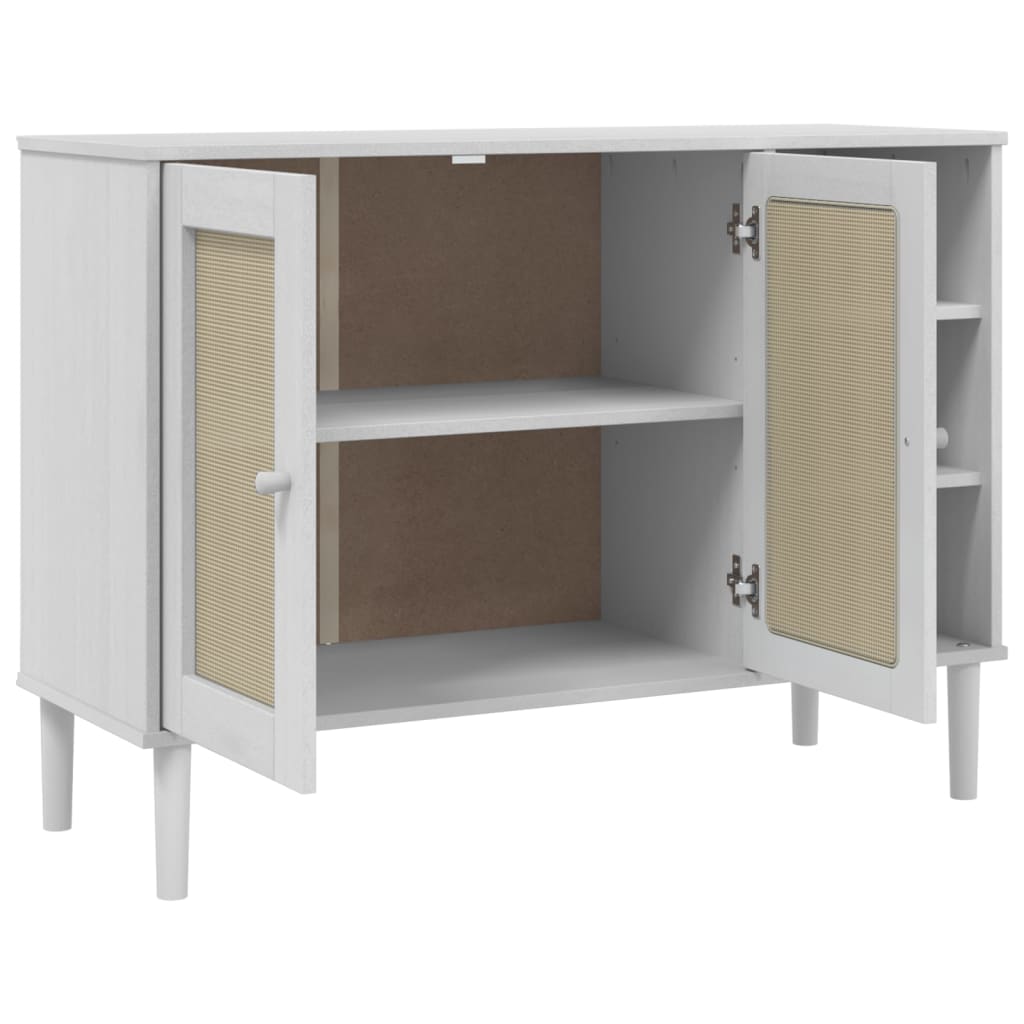 Buffet SENJA aspect rotin blanc 112x40x80cm bois massif de pin - XIOS
