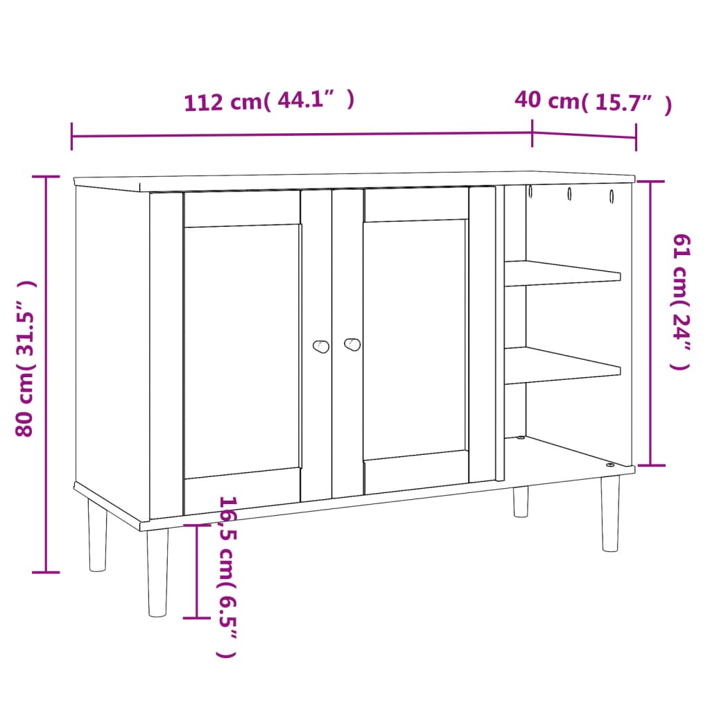 Buffet SENJA aspect rotin blanc 112x40x80cm bois massif de pin - XIOS