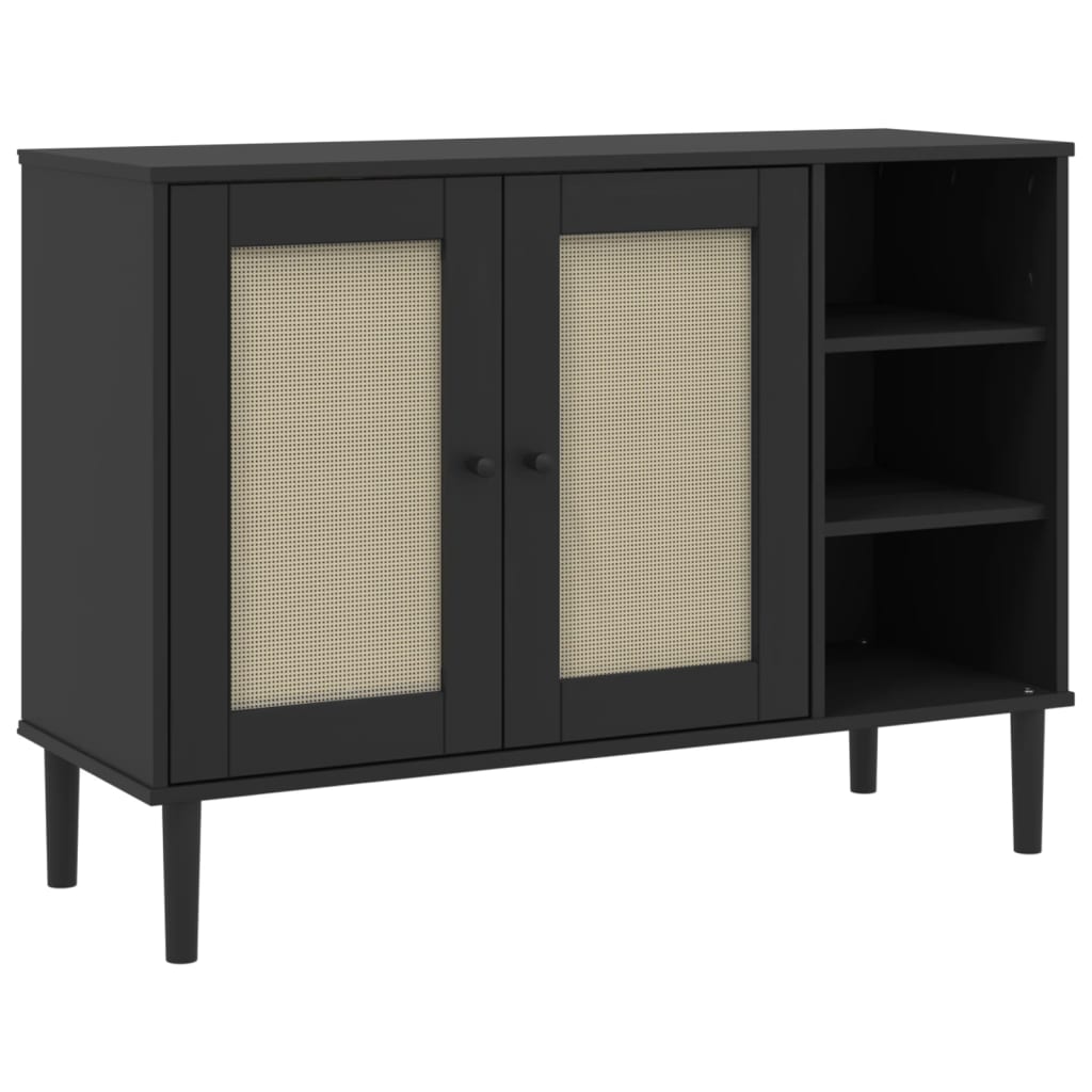 Buffet SENJA aspect rotin noir 112x40x80cm bois massif de pin - XIOS