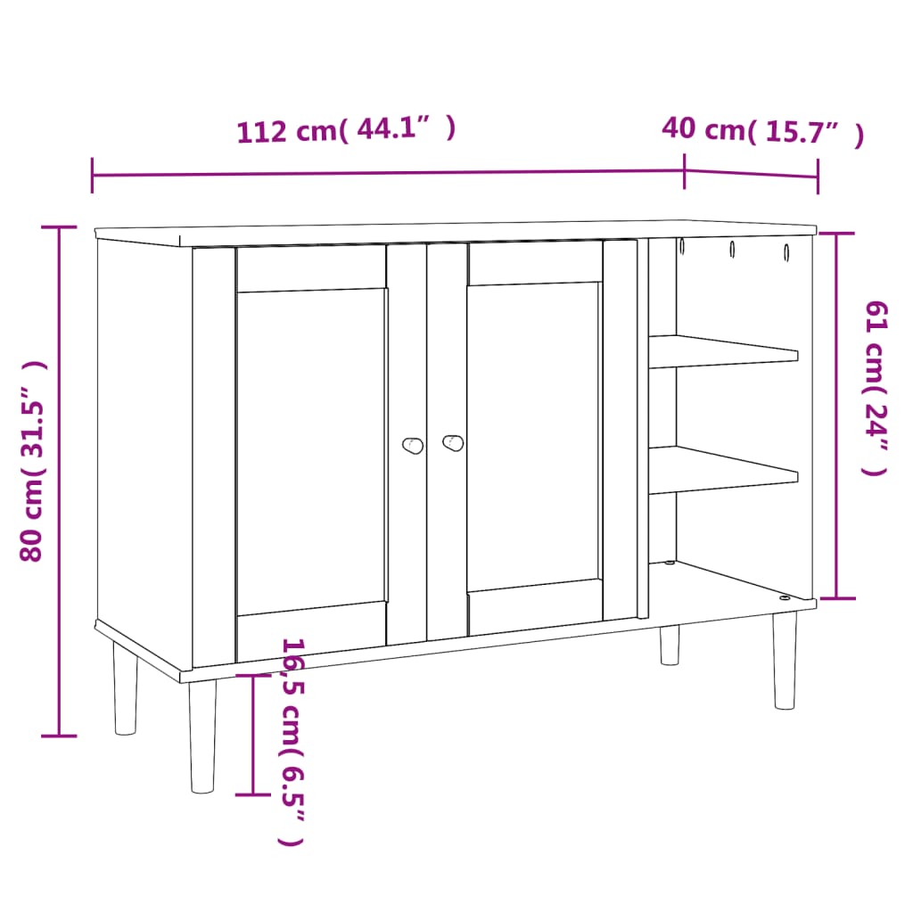Buffet SENJA aspect rotin noir 112x40x80cm bois massif de pin - XIOS