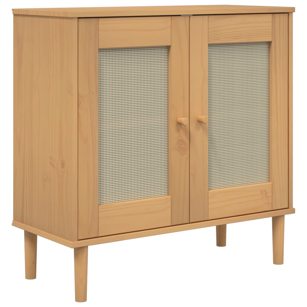 Buffet SENJA aspect rotin marron 80x35x80 cm bois massif de pin - XIOS