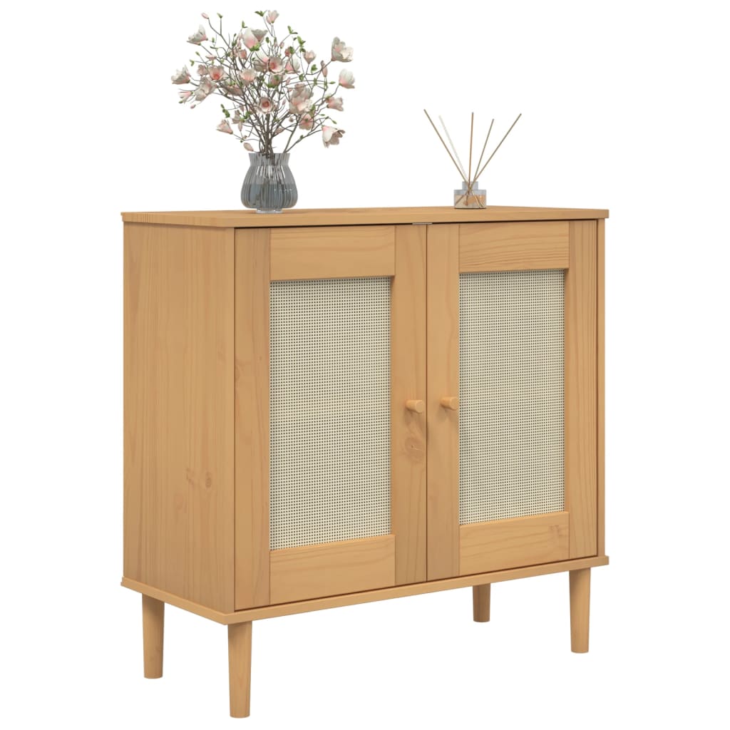 Buffet SENJA aspect rotin marron 80x35x80 cm bois massif de pin - XIOS